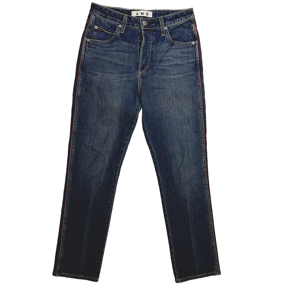 AMO Cropped High Rise Babe Jeans with Red Piping Women's 28 Statement Denim